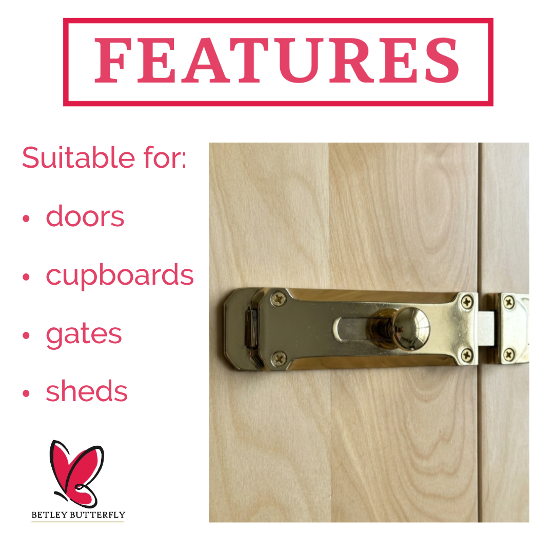 Brass Flat Door Bolt Slide Latch Lock 4" (100mm) 6" (150mm) - Pack of 1, 2 or 4