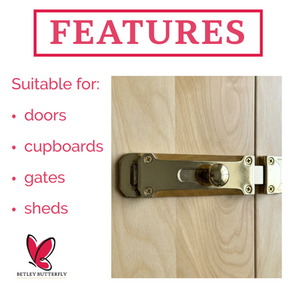 Brass Flat Door Bolt Slide Latch Lock 4" (100mm) 6" (150mm) - Pack of 1, 2 or 4