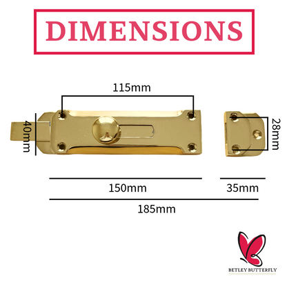 Brass Flat Door Bolt Slide Latch Lock 4" (100mm) 6" (150mm) - Pack of 1, 2 or 4