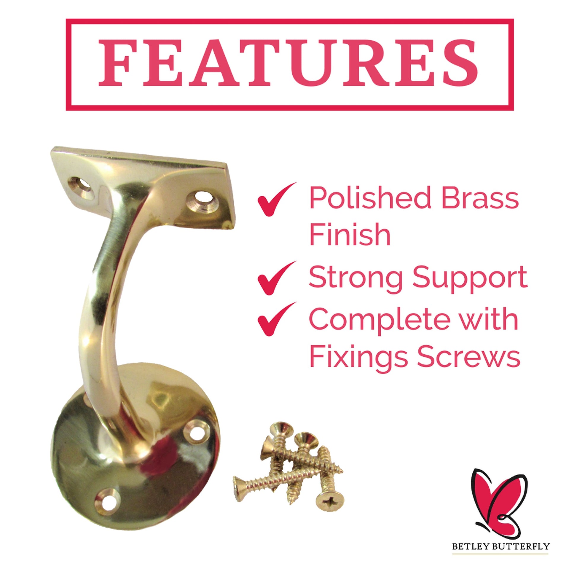 Marketplace JPG companion for Handrail Bracket Bannister Stair Rail Support Brass 2-6 - 76mm