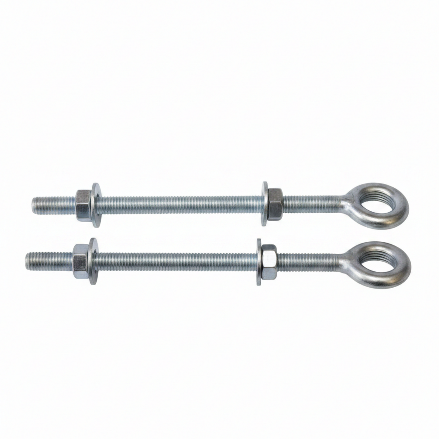 Zinc-plated welded eye bolts with 2 nuts and 2 washers