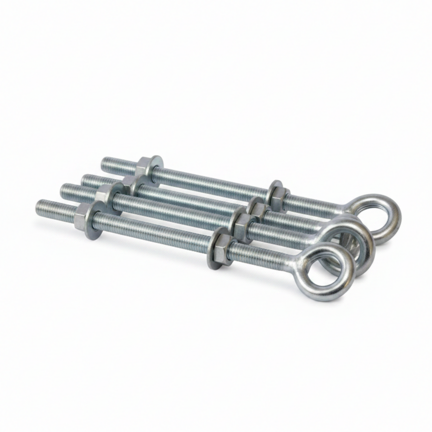 Zinc-plated welded eye bolts with 2 nuts and 2 washers