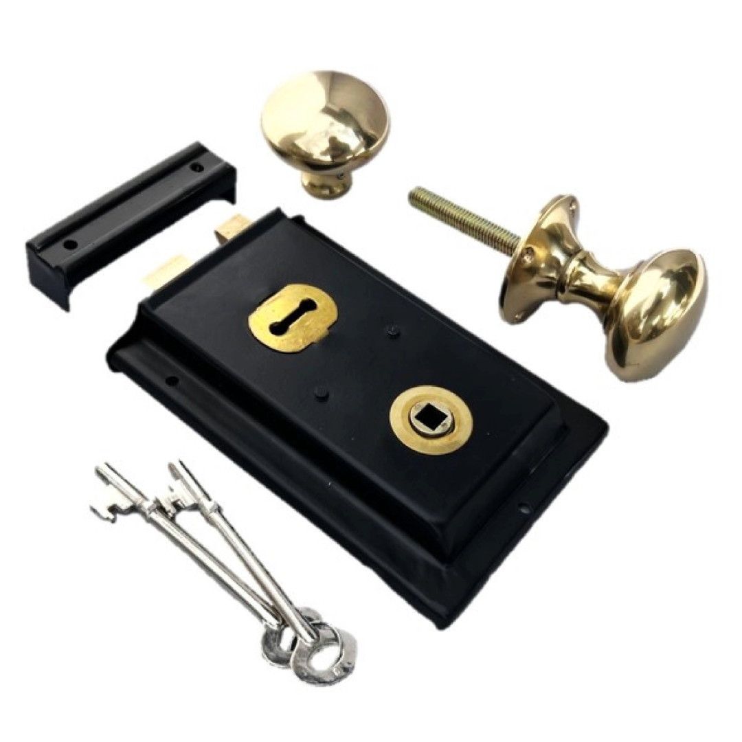 Solid Brass Black Rim Lock Door Knob Old Vintage Victorian Style BRASS HANDLES