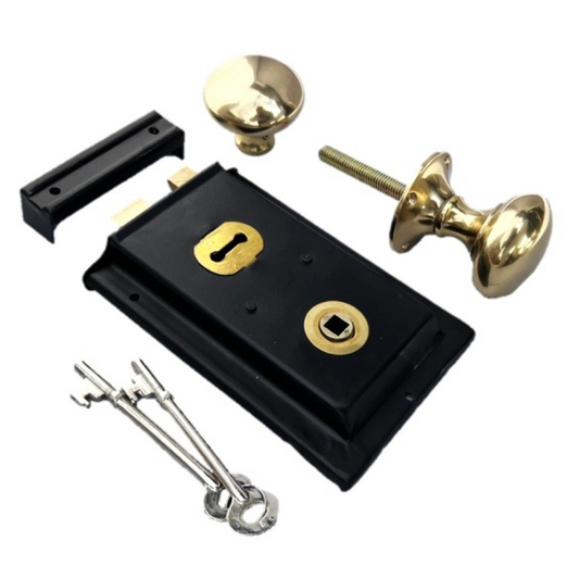 Solid Brass Black Rim Lock Door Knob Old Vintage Victorian Style BRASS HANDLES