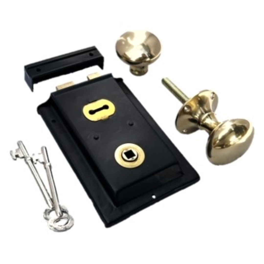 Solid Brass Black Rim Lock Door Knob Old Vintage Victorian Style BRASS HANDLES