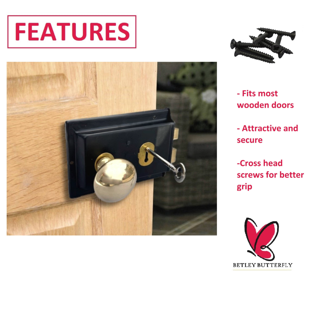 Solid Brass Black Rim Lock Door Knob Old Vintage Victorian Style BRASS HANDLES