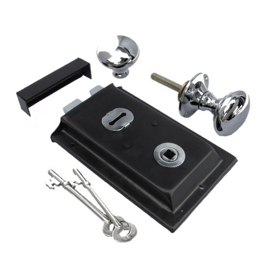 Bouton de porte en laiton massif avec serrure à rebord noir, style victorien vintage ancien, poignées chromées