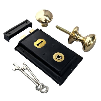 Marketplace JPG companion for Solid Brass Black Rim Lock Door Knob Old Vintage Victorian Style Brass Handles - 6" x 4"
