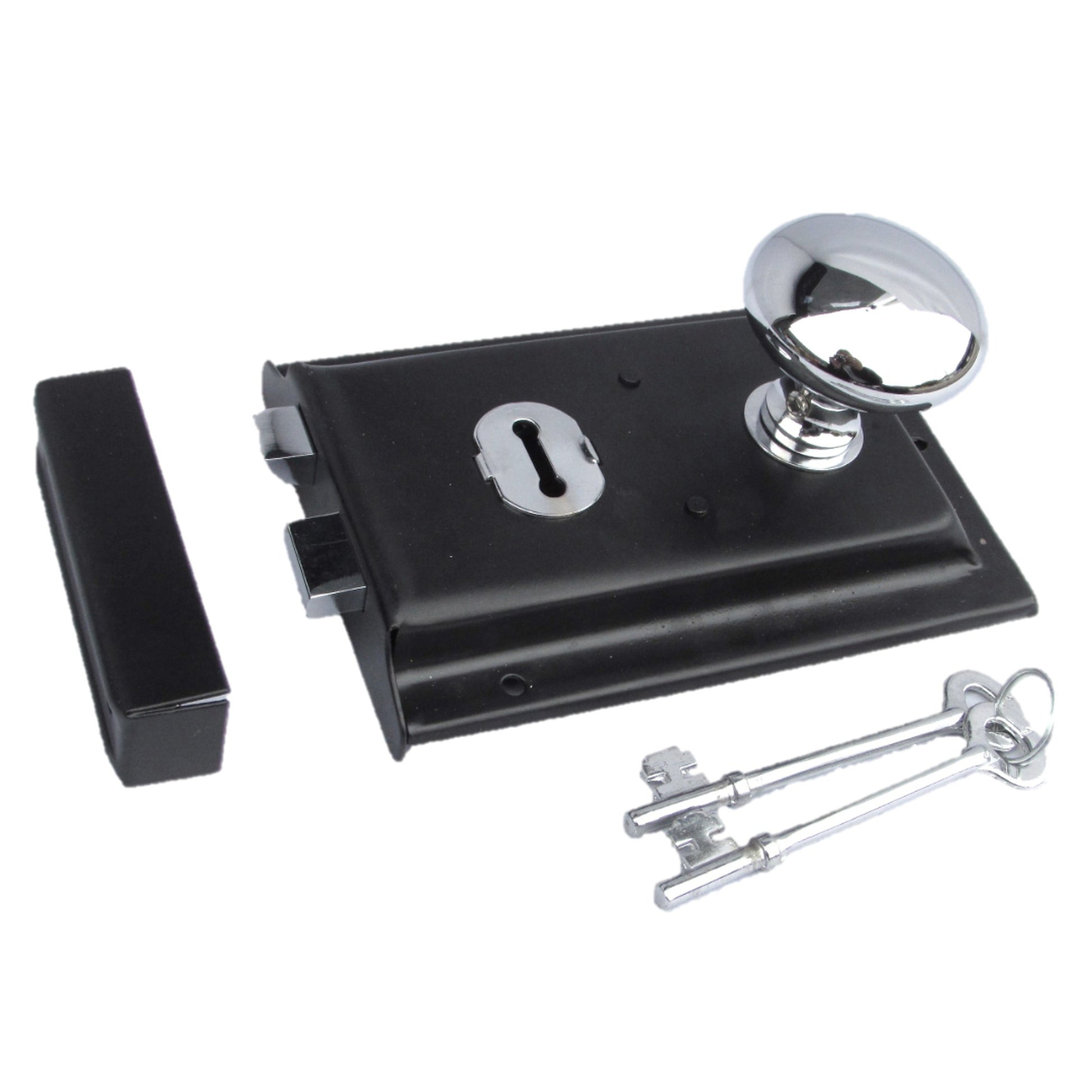 Marketplace JPG companion for Solid Black Rim Lock Door Knob Old Vintage Victorian Style Chrome Handles - 6" x 4"