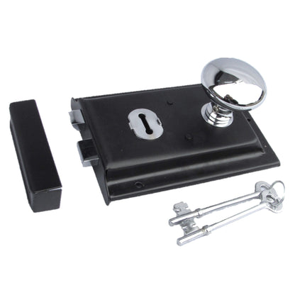 Marketplace JPG companion for Solid Black Rim Lock Door Knob Old Vintage Victorian Style Chrome Handles - 6" x 4"