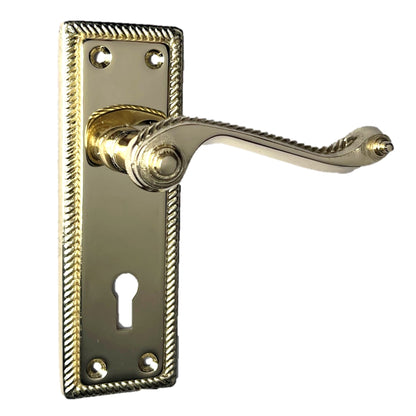 Poignée de porte géorgienne en laiton, serrure, ensemble de poignées de porte, serrure à levier, charnières, pack