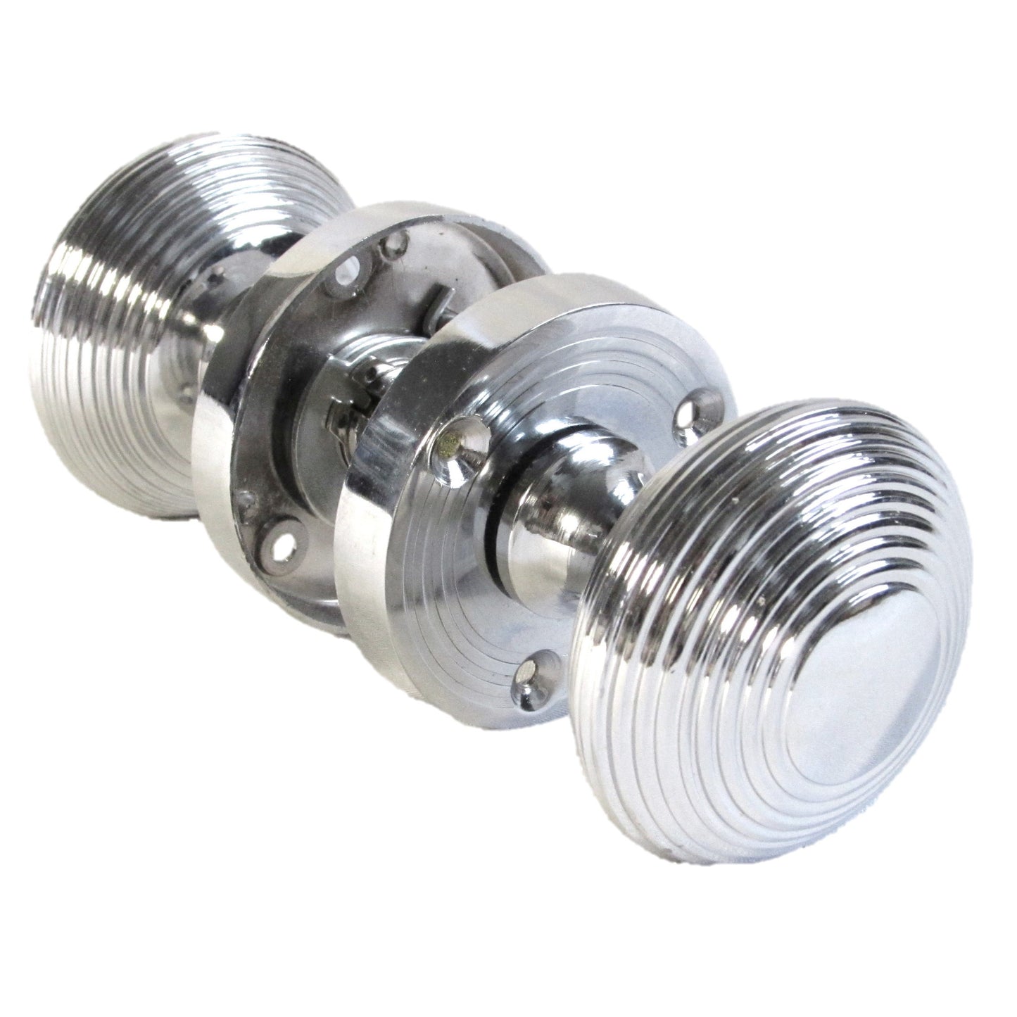 Boutons de porte ronds cannelés à mortaise - Serrure à clé chromée 56 mm