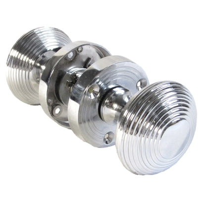 Boutons de porte ronds cannelés à mortaise - Serrure à clé chromée 56 mm