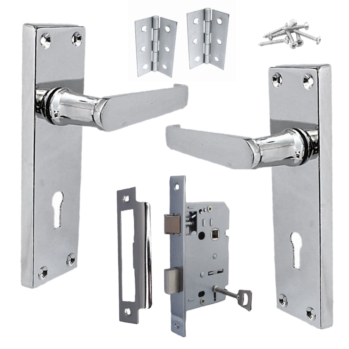 Marketplace JPG companion for Door Handles Straight Lever Lock Keys Hinge Set - Chrome 150 X 40mm - 3"