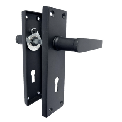 Door Handles Straight Lever Lock Keys Hinge Set - Matt Black 150 x 40mm