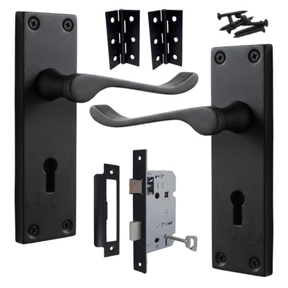 Marketplace JPG companion for Door Handles Victorian Scroll Lever Lock - Matt Black Pack Hinges 150 X 40mm