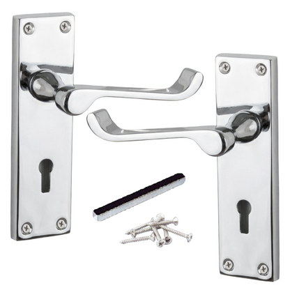 Poignées de porte victoriennes à levier et serrure à volutes - Chrome 150 x 40 mm