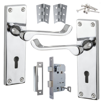 Marketplace JPG companion for Door Handles Victorian Scroll Lever Lock - Chrome Pack Hinges 150 X 40mm