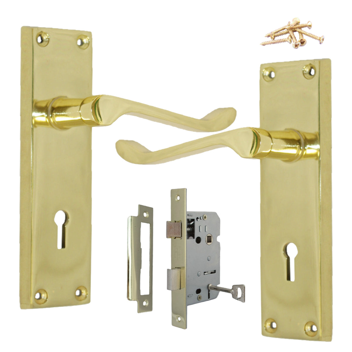 Marketplace JPG companion for Door Handles Victorian Scroll Lever Lock - Brass Pack 150 X 40mm
