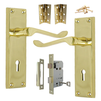 Marketplace JPG companion for Door Handles Victorian Scroll Lever Lock - Brass Pack Hinges 150 X 40mm