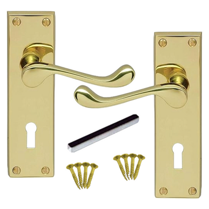 MULTIPACK Door Handles Victorian Scroll Lever Lock - Brass 1/4/6 Pairs