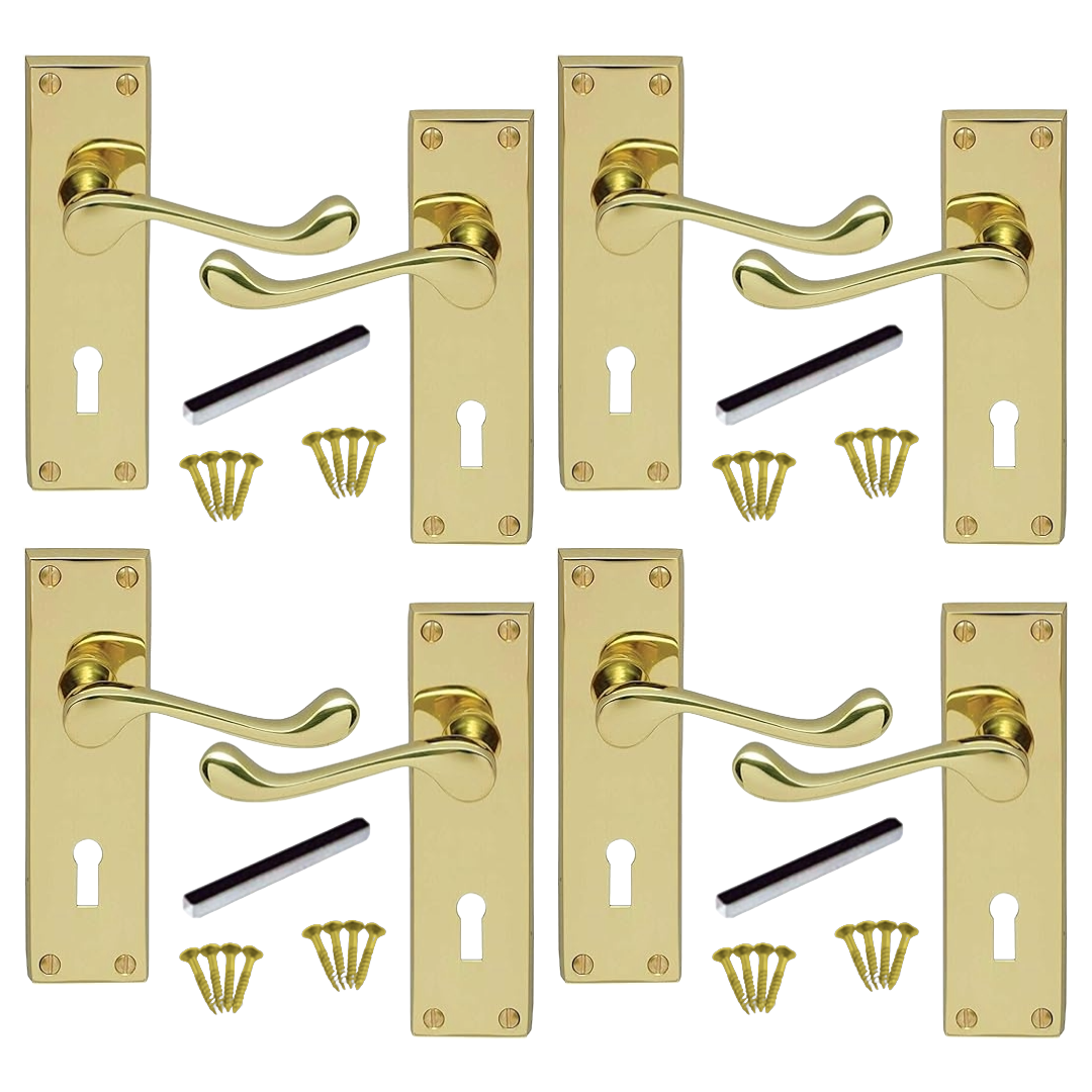 MULTIPACK Door Handles Victorian Scroll Lever Lock - Brass 1/4/6 Pairs