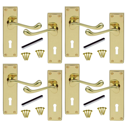 MULTIPACK Door Handles Victorian Scroll Lever Lock - Brass 1/4/6 Pairs