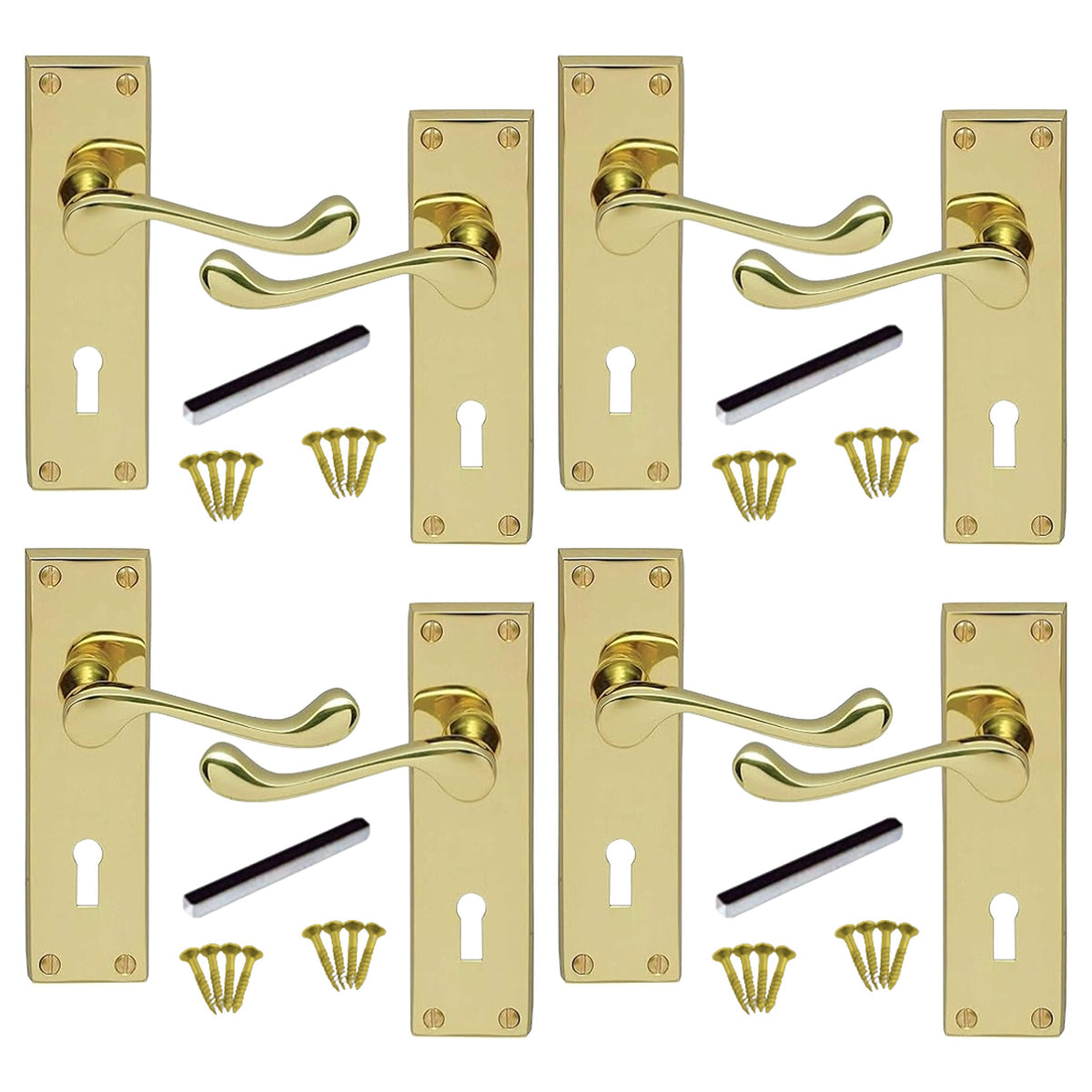 Marketplace JPG companion for Multipack Door Handles Victorian Scroll Lever Lock - Brass 1/4/6 Pairs - 150mm X 40mm
