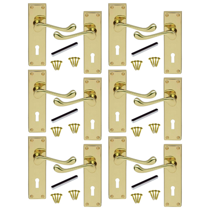 MULTIPACK Door Handles Victorian Scroll Lever Lock - Brass 1/4/6 Pairs