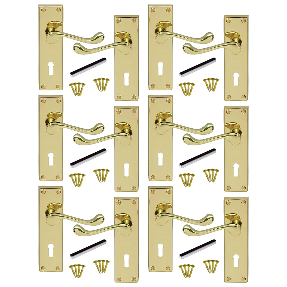 Marketplace JPG companion for Multipack Door Handles Victorian Scroll Lever Lock - Brass 1/4/6 Pairs - 150mm X 40mm
