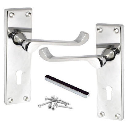 Poignées de porte victoriennes à levier et serrure à volutes - Chrome 150 x 40 mm