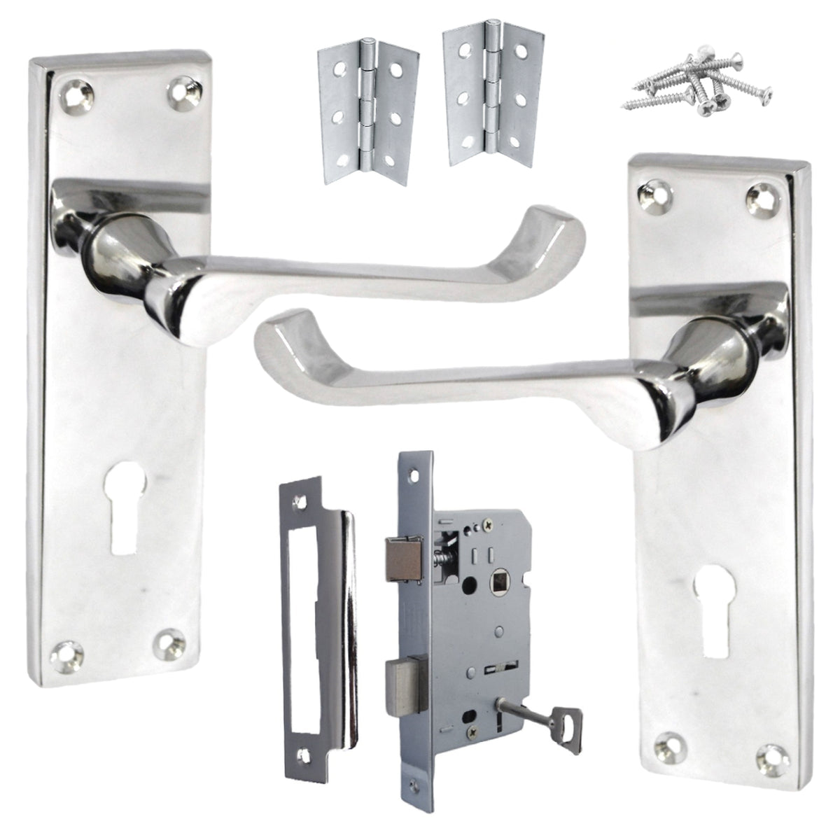 Marketplace JPG companion for Door Handles Victorian Scroll Lever Lock - Chrome Pack Hinges 150 X 40mm