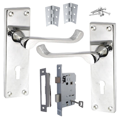 Marketplace JPG companion for Door Handles Victorian Scroll Lever Lock - Chrome Pack Hinges 150 X 40mm