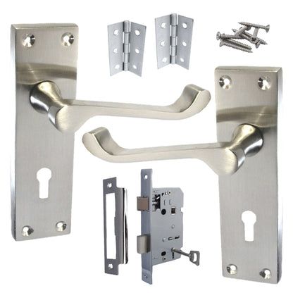Marketplace JPG companion for Door Handles Victorian Scroll Lever Lock - Satin Pack Hinges 150 X 40mm