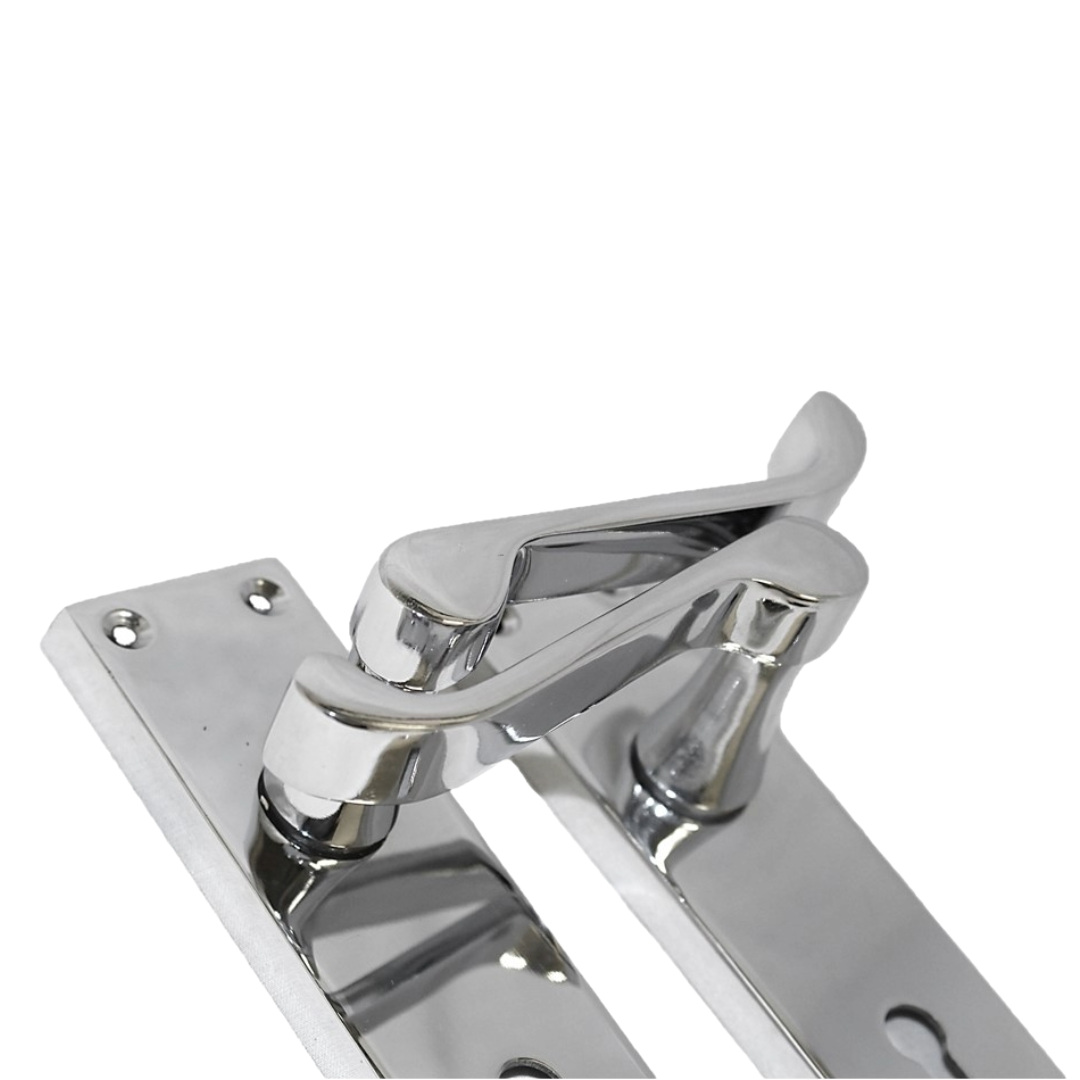 Poignées de porte victoriennes à levier et serrure à volutes - Chrome 150 x 40 mm