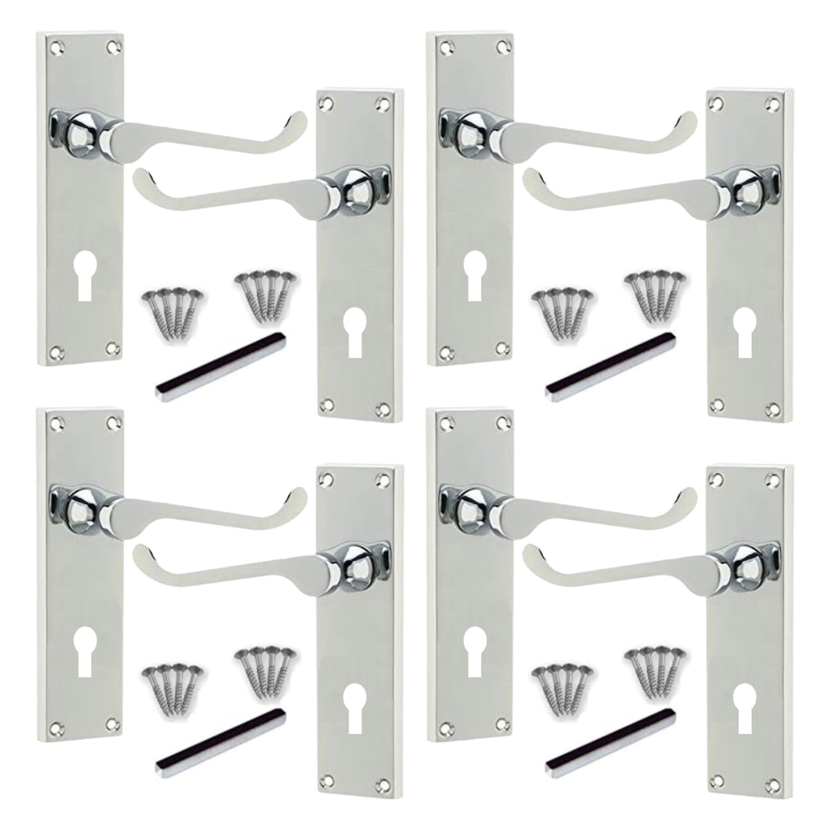 Marketplace JPG companion for Multipack Lever Key Lock Door Handles Polished Chrome Victorian Scroll 1/4/6 Pairs - 150mm X 40mm