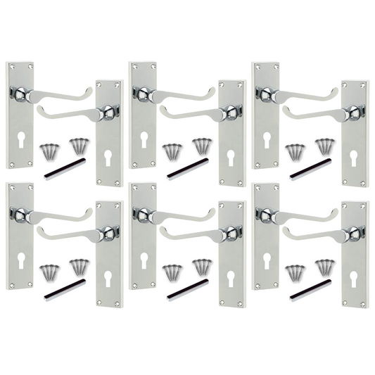 MULTIPACK Lever Key Lock Door Handles Polished Chrome Victorian Scroll 1/4/6 Pairs