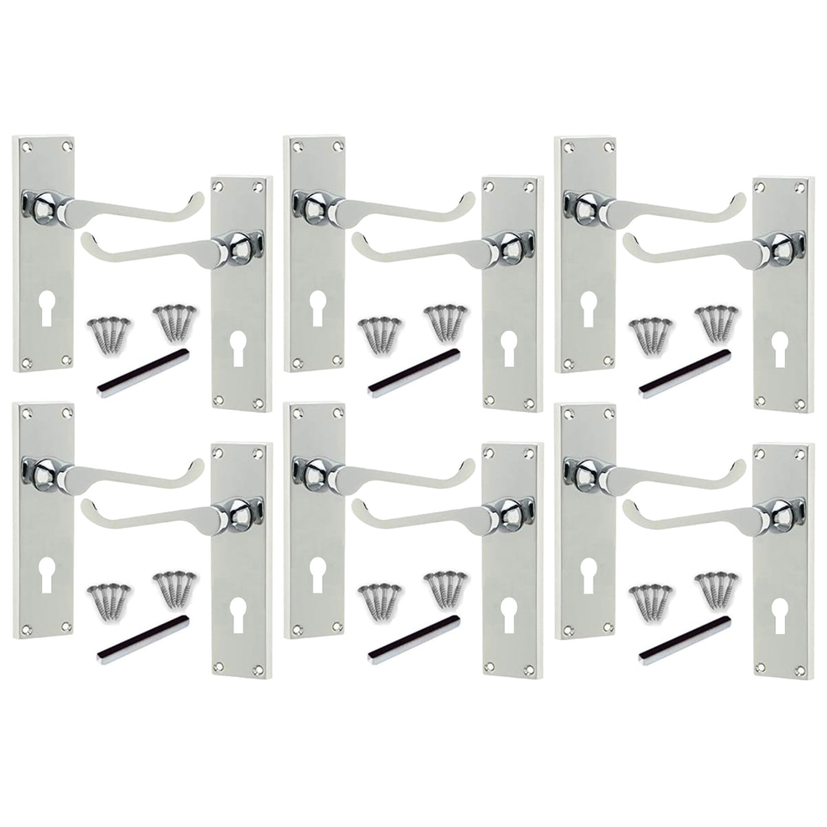 Marketplace JPG companion for Multipack Lever Key Lock Door Handles Polished Chrome Victorian Scroll 1/4/6 Pairs - 150mm X 40mm