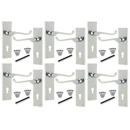 Marketplace JPG companion for Multipack Lever Key Lock Door Handles Polished Chrome Victorian Scroll 1/4/6 Pairs - 150mm X 40mm