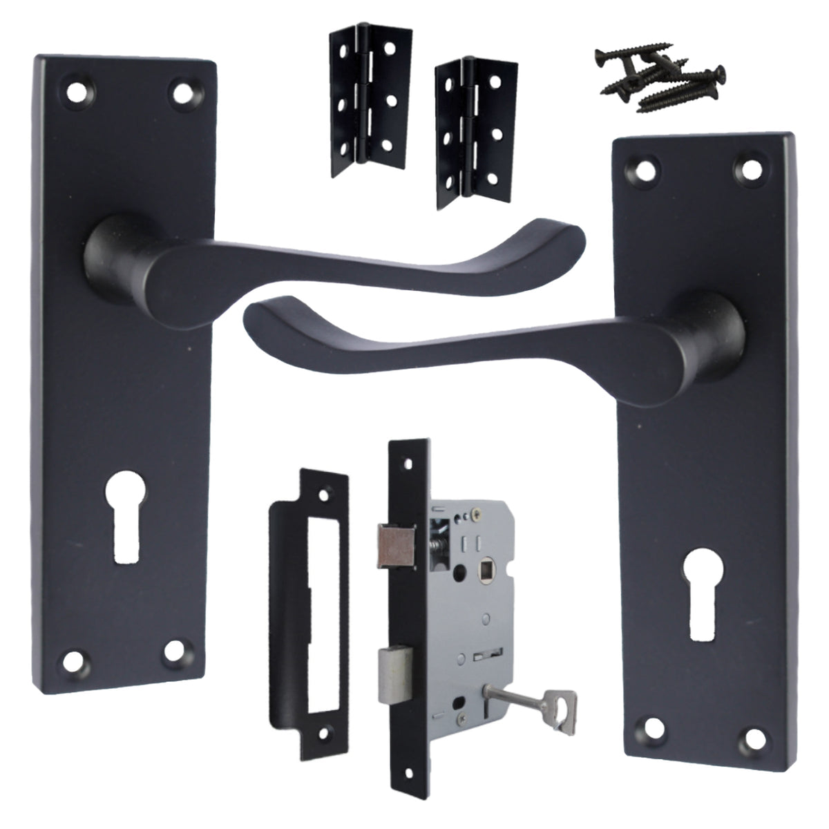 Marketplace JPG companion for Door Handles Victorian Scroll Lever Lock - Matt Black Pack Hinges 150 X 40mm