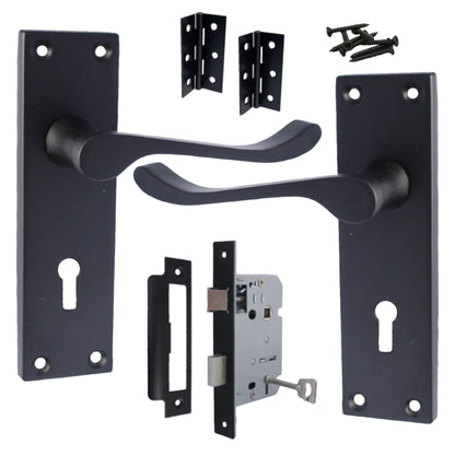 Marketplace JPG companion for Door Handles Victorian Scroll Lever Lock - Matt Black Pack Hinges 150 X 40mm