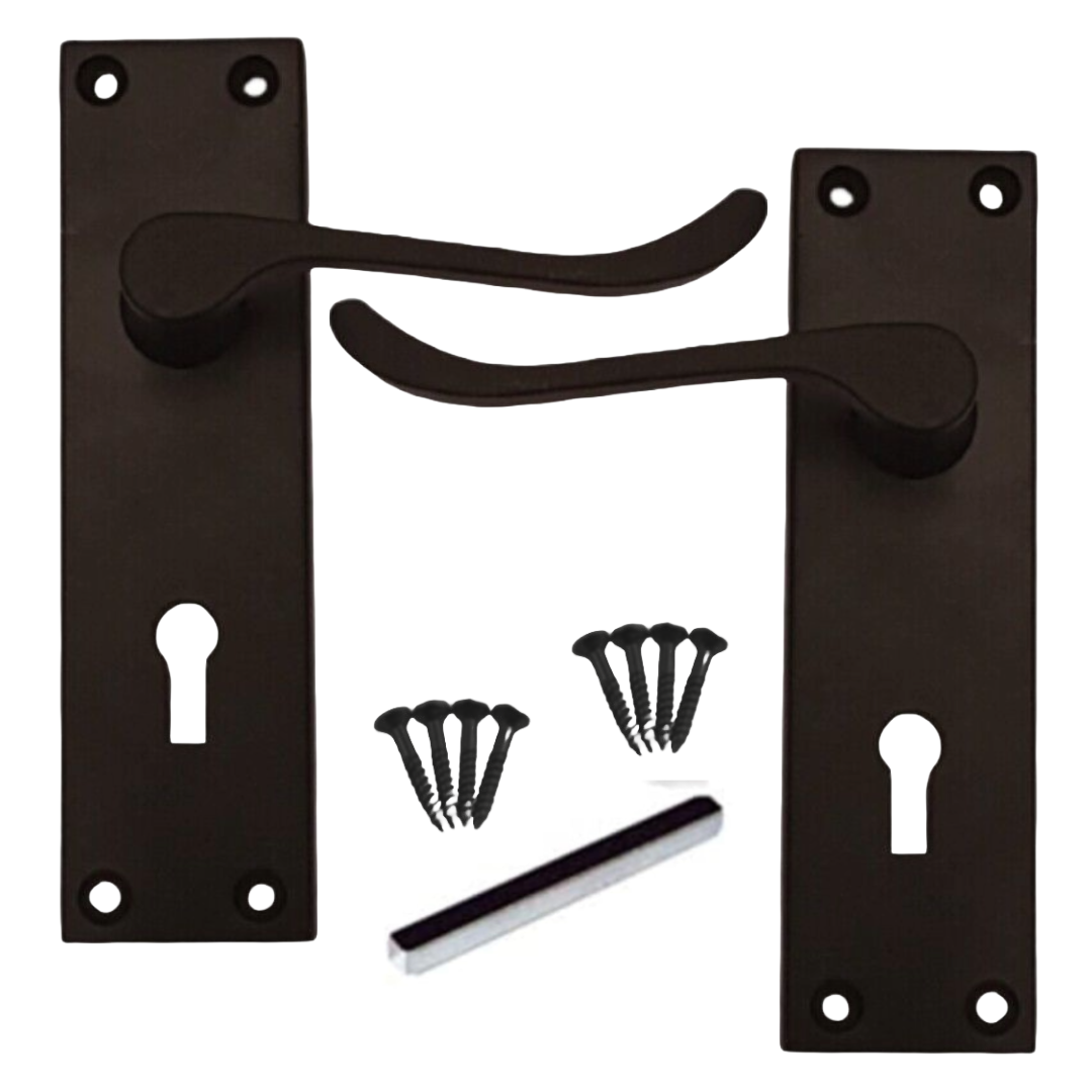 MULTIPACK Lever Key Lock Door Handles Matt Black Victorian Scroll 1/4/6 Pairs