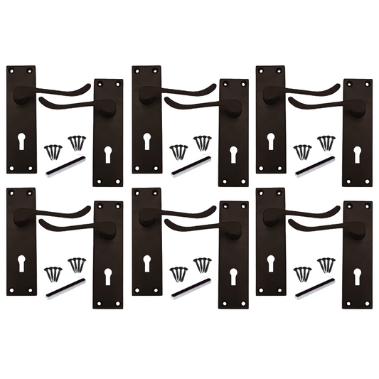 MULTIPACK Lever Key Lock Door Handles Matt Black Victorian Scroll 1/4/6 Pairs