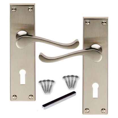 MULTIPACK Door Handles Victorian Scroll Lever Lock - Satin 1/4/6 Pairs