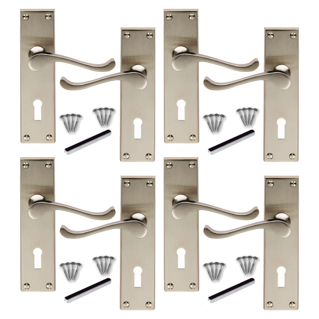 MULTIPACK Door Handles Victorian Scroll Lever Lock - Satin 1/4/6 Pairs