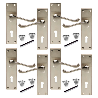 MULTIPACK Door Handles Victorian Scroll Lever Lock - Satin 1/4/6 Pairs