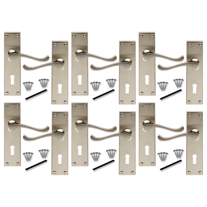 MULTIPACK Door Handles Victorian Scroll Lever Lock - Satin 1/4/6 Pairs