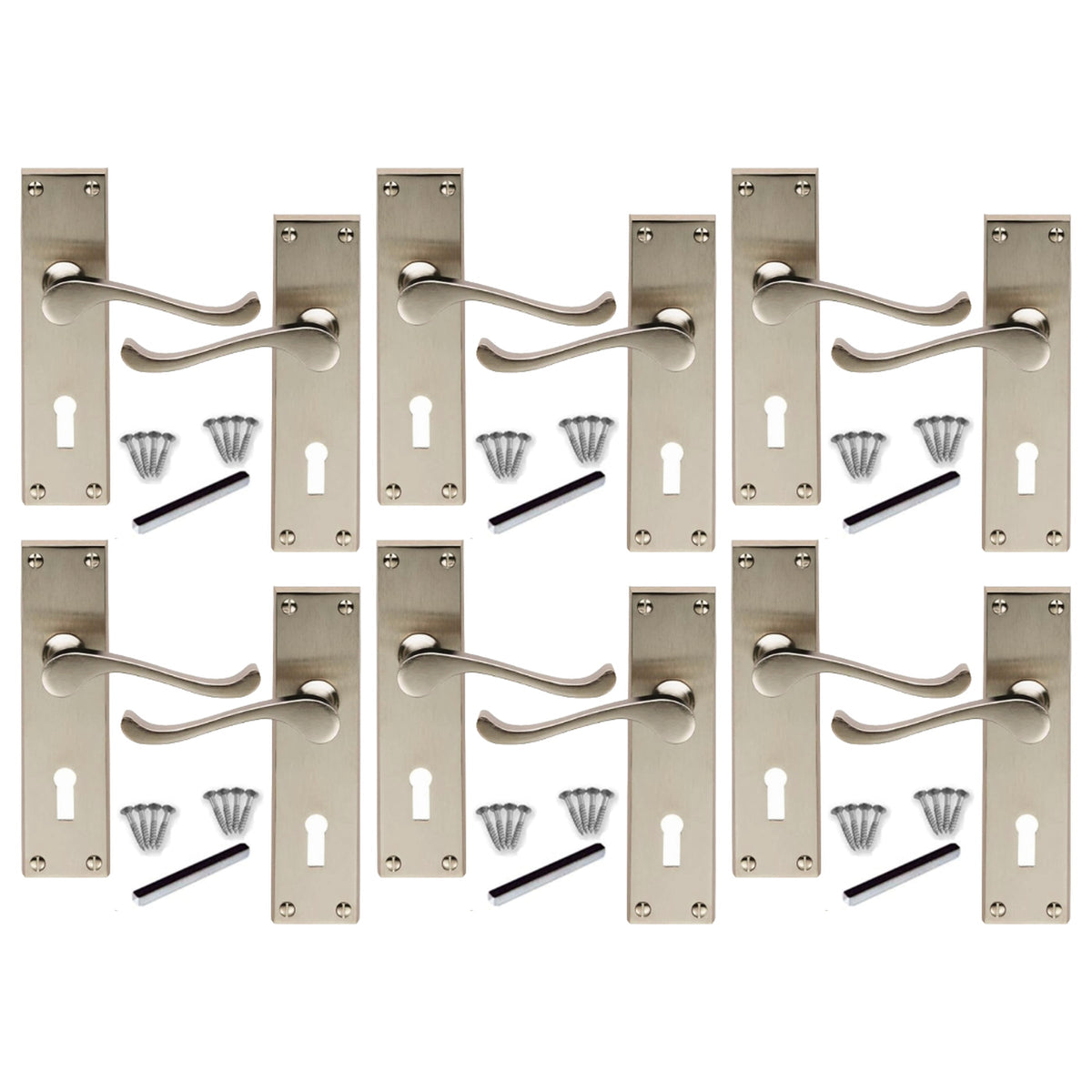 Marketplace JPG companion for Multipack Door Handles Victorian Scroll Lever Lock - Satin 1/4/6 Pairs - 150mm X 40mm