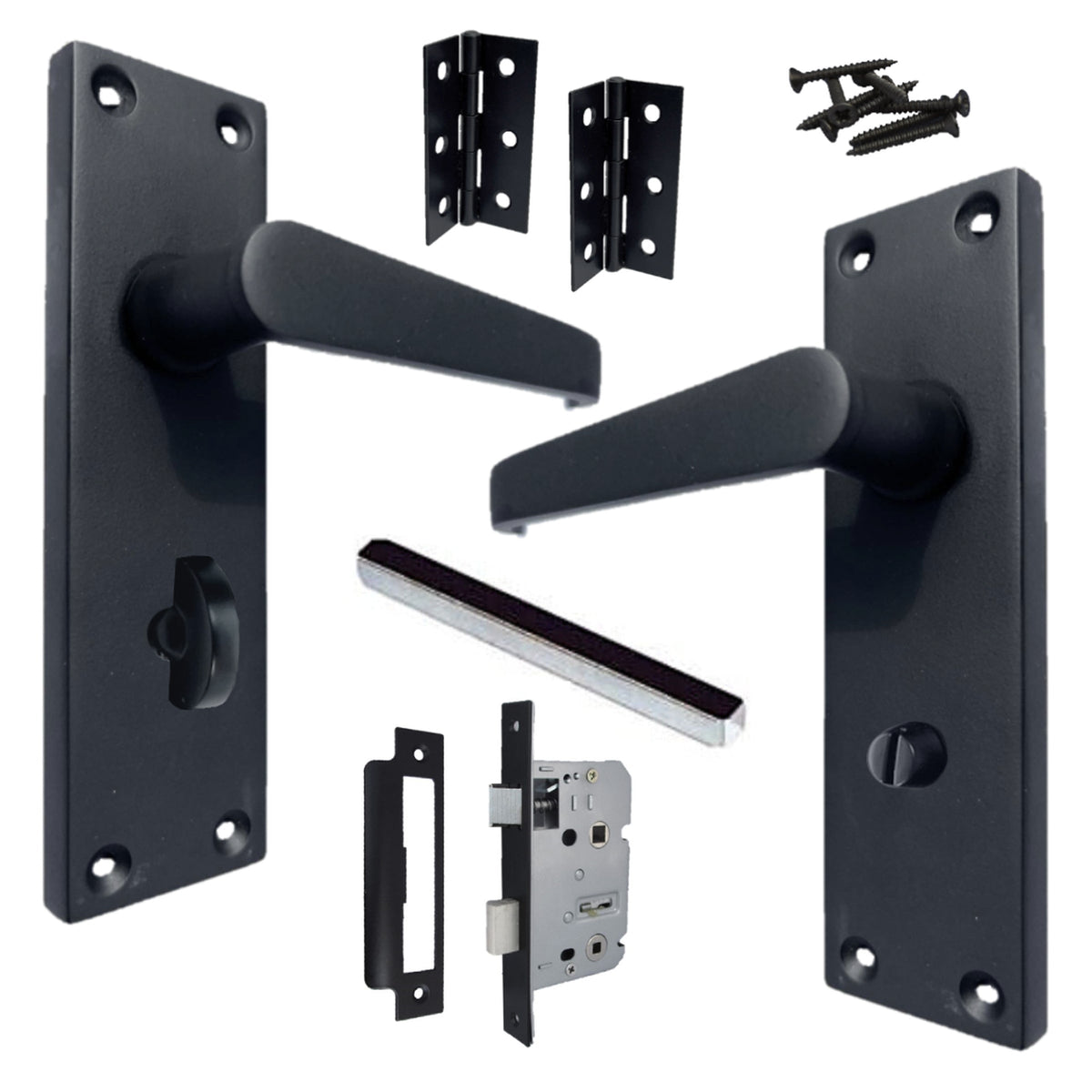Marketplace JPG companion for Bathroom Door Handle Set - Matt Black Straight Lever Victorian Handles - 3"