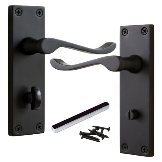 Door Handles Victorian Scroll Lever Bath Lock - Matt Black 150 x 40mm